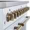 Paolo 48 Inch Freestanding Electric Range in White with Antique Brass, 6.7 cu.ft, True Convection Oven, Energy Efficient