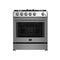 Leonardo 30-Inch Gas Range, 5 Sealed Burners (Totaling 39,500 BTU), 5 cu.ft. Convection Oven, Continuous Cast Iron Grates, Enamel Interior, Auto Re-Ignition, LP Conversion Kit Included