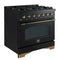 Antico 36-inch Dual Fuel Range, and Antique Brass, 6 Burners, 4.5 cu.ft. Convection Oven
