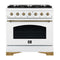 Antico 36-inch Dual Fuel Range and Antique Brass Design with 6 Sealed Gas Burners and Electric Convection Oven