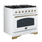 Antico 36-inch Dual Fuel Range and Antique Brass Design with 6 Sealed Gas Burners and Electric Convection Oven