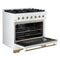Antico 36-inch Dual Fuel Range and Antique Brass Design with 6 Sealed Gas Burners and Electric Convection Oven