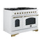 Antico 48-Inch Dual Fuel Range, with Antique Brass Finish, 8 Burners, 94,000 BTU, 5.5 cu.ft. Double Ovens & Griddle