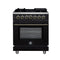 Massimo 30-Inch Freestanding Dual Fuel Range in with Antique Brass Accessories, 4 Burners, 4.32 cu. ft. Convection Oven