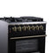 Massimo 30-Inch Freestanding Dual Fuel Range in with Antique Brass Accessories, 4 Burners, 4.32 cu. ft. Convection Oven
