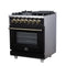 Massimo 30-Inch Freestanding Dual Fuel Range in with Antique Brass Accessories, 4 Burners, 4.32 cu. ft. Convection Oven