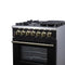 Massimo 30-Inch Freestanding Dual Fuel Range in with Antique Brass Accessories, 4 Burners, 4.32 cu. ft. Convection Oven