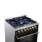 Massimo 30-Inch Freestanding Dual Fuel Range in with Antique Brass Accessories, 4 Burners, 4.32 cu. ft. Convection Oven