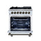 Massimo 30-Inch Freestanding Dual Fuel Range in with Antique Brass Accessories, 4 Burners, 4.32 cu. ft. Convection Oven