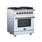 Massimo 30-Inch Freestanding Dual Fuel Range in with Antique Brass Accessories, 4 Burners, 4.32 cu. ft. Convection Oven