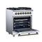 Massimo 30-Inch Freestanding Dual Fuel Range in with Antique Brass Accessories, 4 Burners, 4.32 cu. ft. Convection Oven