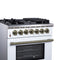 Massimo 30-Inch Freestanding Dual Fuel Range in with Antique Brass Accessories, 4 Burners, 4.32 cu. ft. Convection Oven