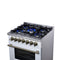 Massimo 30-Inch Freestanding Dual Fuel Range in with Antique Brass Accessories, 4 Burners, 4.32 cu. ft. Convection Oven