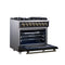 Massimo 36 Inch Freestanding Dual Fuel Range in with Antique Brass Accessories, 6 Burners, 5.36 cu. ft. Convection Oven