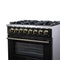 Massimo 36 Inch Freestanding Dual Fuel Range in with Antique Brass Accessories, 6 Burners, 5.36 cu. ft. Convection Oven