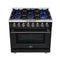 Massimo 36 Inch Freestanding Dual Fuel Range in with Antique Brass Accessories, 6 Burners, 5.36 cu. ft. Convection Oven