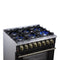 Massimo 36 Inch Freestanding Dual Fuel Range in with Antique Brass Accessories, 6 Burners, 5.36 cu. ft. Convection Oven