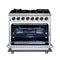 Massimo 36 Inch Freestanding Dual Fuel Range in with Antique Brass Accessories, 6 Burners, 5.36 cu. ft. Convection Oven