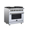 Massimo 36 Inch Freestanding Dual Fuel Range in with Antique Brass Accessories, 6 Burners, 5.36 cu. ft. Convection Oven
