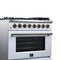 Massimo 36 Inch Freestanding Dual Fuel Range in with Antique Brass Accessories, 6 Burners, 5.36 cu. ft. Convection Oven