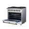 Massimo 36 Inch Freestanding Dual Fuel Range in with Antique Brass Accessories, 6 Burners, 5.36 cu. ft. Convection Oven