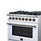 Massimo 36 Inch Freestanding Dual Fuel Range in with Antique Brass Accessories, 6 Burners, 5.36 cu. ft. Convection Oven
