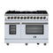 Massimo 48 Inch Freestanding Dual Fuel Range in with Antique Brass Accessories, 8 Burners, 6.58 cu. ft. Convection Oven