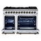 Massimo 48 Inch Freestanding Dual Fuel Range in with Antique Brass Accessories, 8 Burners, 6.58 cu. ft. Convection Oven