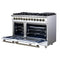 Massimo 48 Inch Freestanding Dual Fuel Range in with Antique Brass Accessories, 8 Burners, 6.58 cu. ft. Convection Oven
