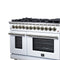Massimo 48 Inch Freestanding Dual Fuel Range in with Antique Brass Accessories, 8 Burners, 6.58 cu. ft. Convection Oven