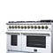 Massimo 48 Inch Freestanding Dual Fuel Range in with Antique Brass Accessories, 8 Burners, 6.58 cu. ft. Convection Oven
