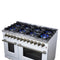Massimo 48 Inch Freestanding Dual Fuel Range in with Antique Brass Accessories, 8 Burners, 6.58 cu. ft. Convection Oven