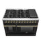 Galiano 48-inch Dual Fuel Range & Antique Brass Design with 8 Sealed Burners 107,000 BTU, 6.58 cu. ft. double ovens & Griddle