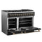 Galiano 48-inch Dual Fuel Range & Antique Brass Design with 8 Sealed Burners 107,000 BTU, 6.58 cu. ft. double ovens & Griddle