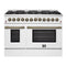 Galiano 48-inch Dual Fuel Range & Antique Brass Design with 8 Sealed Burners 107,000 BTU, 6.58 cu. ft. double ovens & Griddle