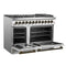 Galiano 48-inch Dual Fuel Range & Antique Brass Design with 8 Sealed Burners 107,000 BTU, 6.58 cu. ft. double ovens & Griddle