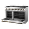 Galiano 48-inch Dual Fuel Range & Antique Brass Design with 8 Sealed Burners 107,000 BTU, 6.58 cu. ft. double ovens & Griddle