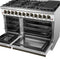 Galiano 48-inch Dual Fuel Range & Antique Brass Design with 8 Sealed Burners 107,000 BTU, 6.58 cu. ft. double ovens & Griddle