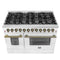Galiano 48-inch Dual Fuel Range & Antique Brass Design with 8 Sealed Burners 107,000 BTU, 6.58 cu. ft. double ovens & Griddle