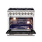 Capriasca 36-Inch Freestanding Dual Fuel Range, 6 Burners, True Convection Oven, Door