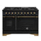 Antico 48-Inch Freestanding Gas Range, Black, Antique Brass Design, 8 Burners, Griddle, Double Ovens, Energy Efficient