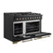 Antico 48-Inch Freestanding Gas Range, Black, Antique Brass Design, 8 Burners, Griddle, Double Ovens, Energy Efficient