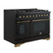 Antico 48-Inch Freestanding Gas Range, Black, Antique Brass Design, 8 Burners, Griddle, Double Ovens, Energy Efficient
