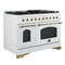 Antico 48-Inch Freestanding Gas Range, , Antique Brass Design, 8 Burners, Griddle, Double Ovens, Energy Efficient