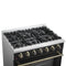 Galiano 36-inch Freestanding Gas Range in with Antique Brass Design, 6 Burners, 83,000 BTU, 5.36 cu.ft. Convection Oven