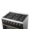 Galiano 36-inch Freestanding Gas Range in with Antique Brass Design, 6 Burners, 83,000 BTU, 5.36 cu.ft. Convection Oven