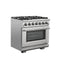 Capriasca 36-Inch Gas Range, , 6 Brass Burners, 120,000 BTU, Convection Oven, Energy Efficient