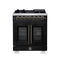Capriasca 30-Inch Freestanding French Door Dual Fuel Range in with Antique Brass Accessories, 5 Burners, True Convection Oven
