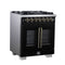 Capriasca 30-Inch Freestanding French Door Dual Fuel Range in with Antique Brass Accessories, 5 Burners, True Convection Oven