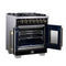 Capriasca 30-Inch Freestanding French Door Dual Fuel Range in with Antique Brass Accessories, 5 Burners, True Convection Oven